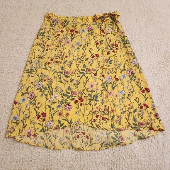Loft yellow,‎ pink, and green midi floral tied waist wrap shirt size 14 - Picture 4 of 11